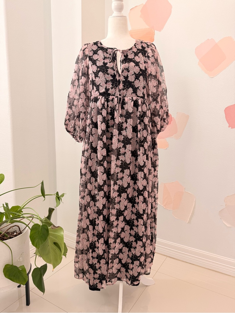 Black & Pink Floral Maxi Dress